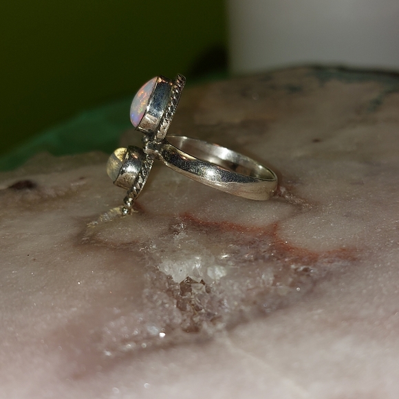 Moonstone and Opal Double Stone Ring - Picture 2 of 7
